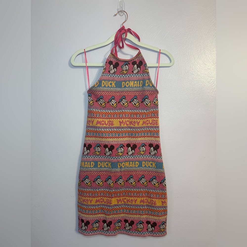 Zara Knit Disney Mickey and Donald Halter Mini Dress Size Small